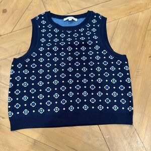 LOFT Navy Blue Sleeveless Sweater with Floral Pattern
